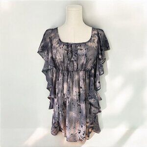 Studio Y Witchy Fairy Grunge Top Womens S Purple Whimsigoth Ruffle Smocked Sheer